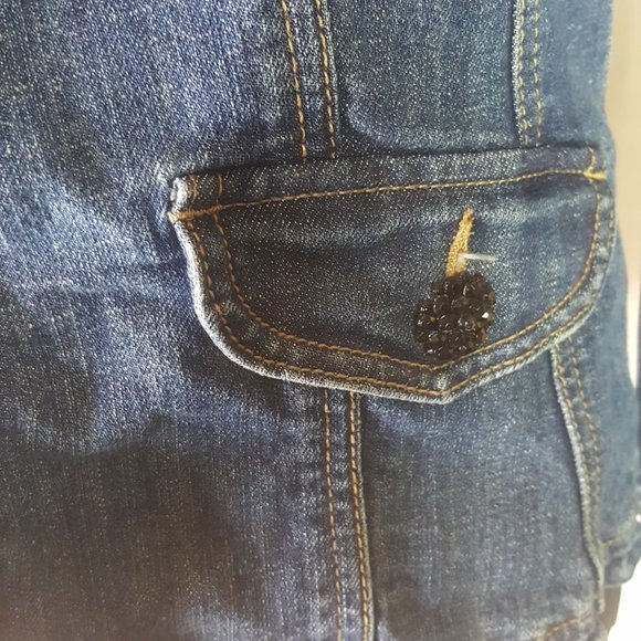 Dressbarn fitted jean jacket rhinestone buttons PM - Picture 4 of 5